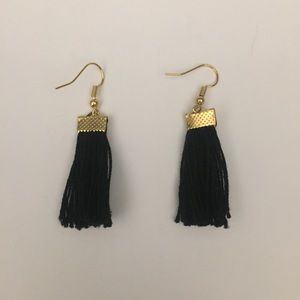 Black with Gold Tassel Earrings